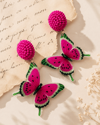 Summer Pink Watermelon Butterfly Dangle Earring-W