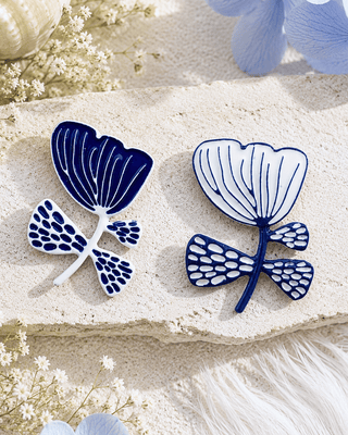 Blue & White Floral Statement Earrings-W