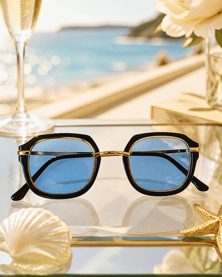 Summer Oval Gold & Black Frame Blue Lens Sunglass-W