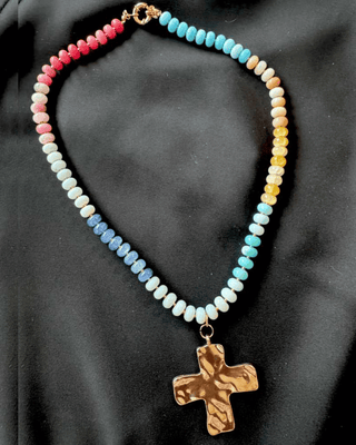 Faith Cross Colorful Glass Beaded Necklace-W