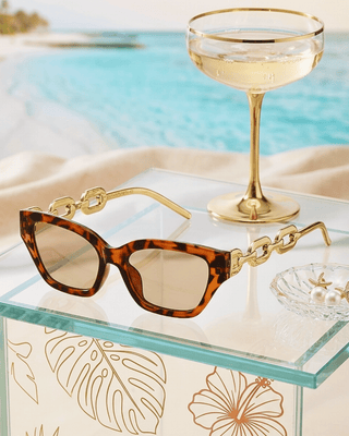 Summer Cat-Eye Leopard Print Frame Tea Lens Link Temple Sunglass-W