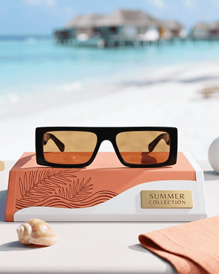 Summer Rectangular Black Frame Brown Lens Sunglass-W