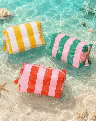 PVC Waterproof Wide Stripe Beach Makeup Bags-W