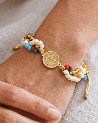 Faith Jesus Charm Adjustable Beads Bracelet Multicolor-W