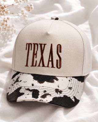 Pre-Order Texas Embroidered Animal Print Curved Brim Cotton Caps-W