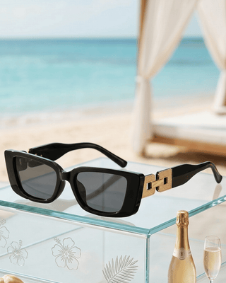 Summer Cat-Eye Black Frame & Lens Gold Accent Sunglass-W