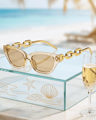 Summer Cat-Eye Transparent Light-Brown Frame Link Temple Sunglass-W