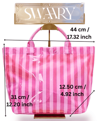 Strawberry Pink Striped Tote & Ribbon Bag Charm Set-W