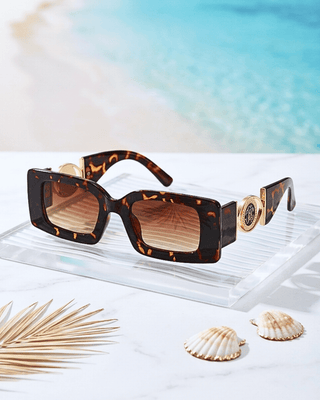 Summer Rectangular Leopard Print Frame Tea Tint Lens Sunglass-W