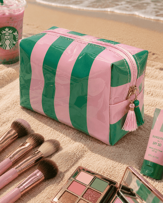 PVC Waterproof Wide Stripe Beach Makeup Bags-W