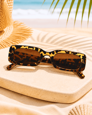 Summer Rectangular Leopard Print Frame Brown Lens Sunglass-W