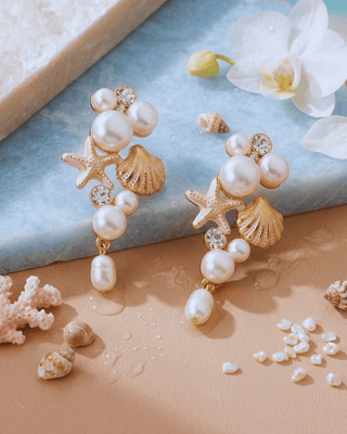 Boho Seashell Pearl Earring and Necklace Set-W