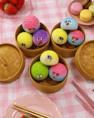 Viral Colorful Character 3 Piece Dumpling Squishy & Basket-W