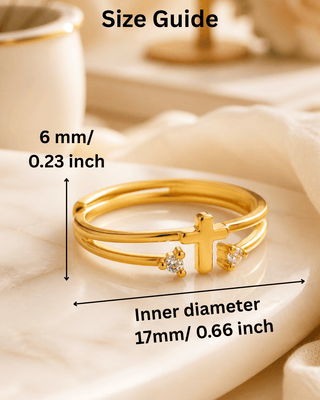 Faith Cross 18K Gold Adjustable Zirconia Ring-W