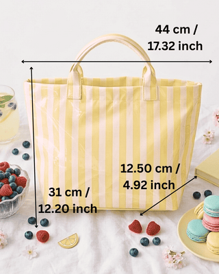 Lemon Yellow Striped Tote & Bag Charm Set-W