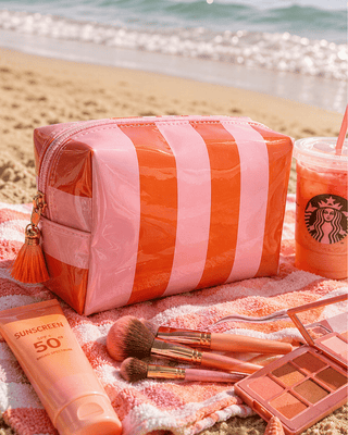 PVC Waterproof Wide Stripe Beach Makeup Bags-W