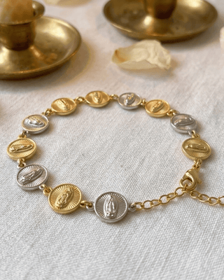 Faith Virgin Mary Adjustable Duo-Tone Coin Bracelet-W