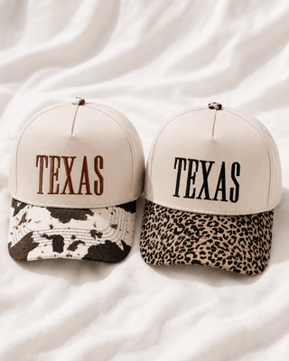 Pre-Order Texas Embroidered Animal Print Curved Brim Cotton Caps-W