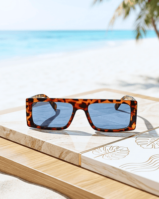 Summer Rectangular Leopard Print Frame Blue Lens Sunglass-W