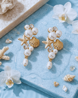 Boho Seashell Pearl Earring and Necklace Set-W