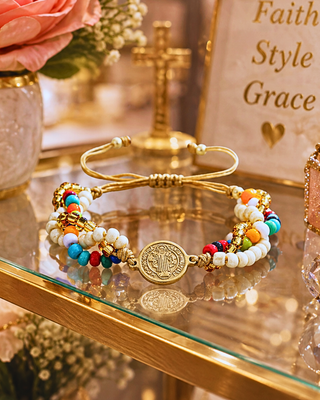 Faith Jesus Charm Adjustable Beads Bracelet Multicolor-W