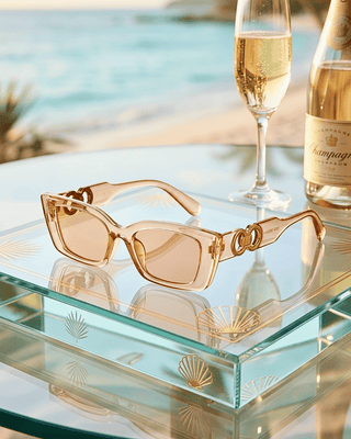 Summer Square Transparent Peach Frame Lens Temple Sunglass-W