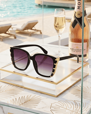 Summer Square Black Frame, Temple & Tint Lens Sunglass-W