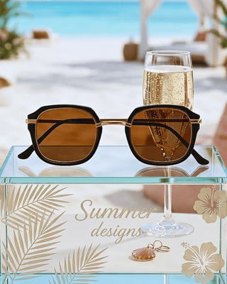 Summer Oval Gold & Black Frame Brown Lens Sunglass-W