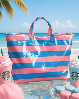 Paloma Blue & Pink Stripe Waterproof Beach Bags-W
