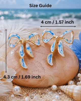 Summer Porcelain Blue Bow 18K Gold Earring-W
