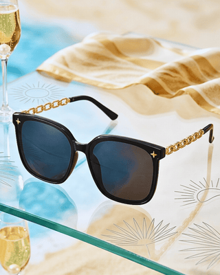 Summer Rectangle Black Frame & Lens Link Temple Sunglass-W