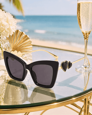 Summer Rectangle Black Frame & Lens Gold Temple Sunglass-W