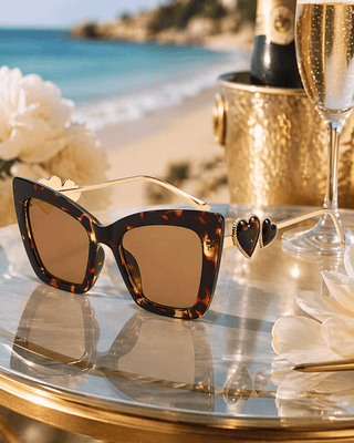 Summer Leopard Print Frame Beige Lens Gold Temple Sunglass-W