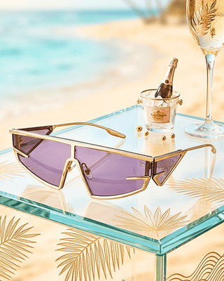 Summer Gold Frame & Temple Purple Lens Cat-Eye Sunglass-W