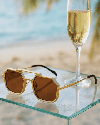 Summer Octagon Gold Frame & Temple Brown Lens Sunglass-W