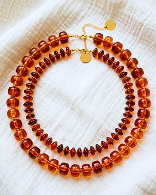 Fall Beaded Adjustable Necklaces Coffee Amber-W