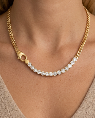Zircon Cuban Link Chain Necklace Gold-W