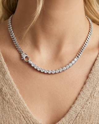 Zircon Cuban Link Chain Necklace Silver-W