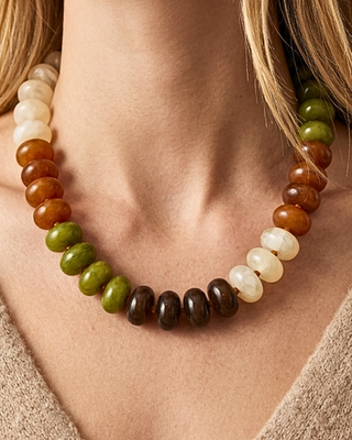 Fall Colorful Chunky Bead Necklaces Warm Green Tones-W