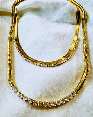 18K Gold Snake Chain & Round Zircon Adjustable Necklaces-W