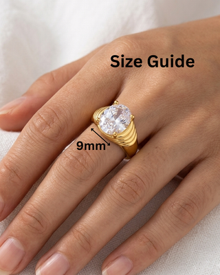 Big Zircon Gold Adjustable Cuff Ring-W