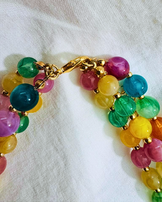 Fall Multicolor Beaded 3-Layer Necklace with Agate Pendant-W