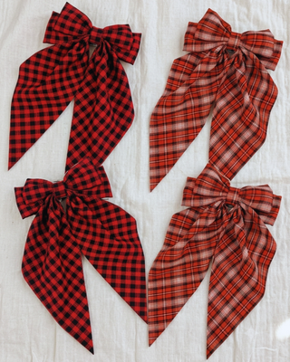Fall Red Plaid Hair Bow Clips Set of 4-W
