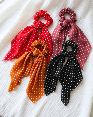 Fall Retro Polka Dot Scrunchies Set of 4-W