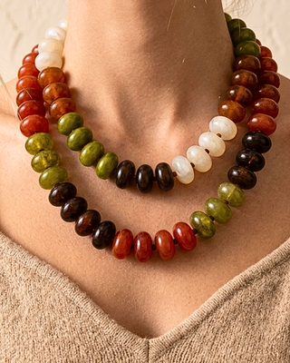 Fall Colorful Chunky Bead Necklaces Warm Green Tones-W