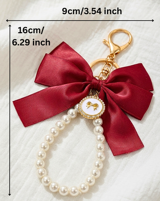 Bow Pearl Wristlet Keychain/Bag charm Lanyard Set of 2-W