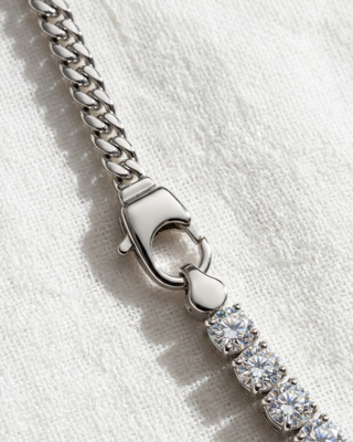 Zircon Cuban Link Chain Necklace Silver-W