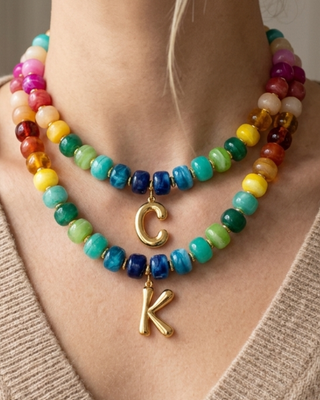 Multicolor Chunky Bead Initial/Letter Necklace-W
