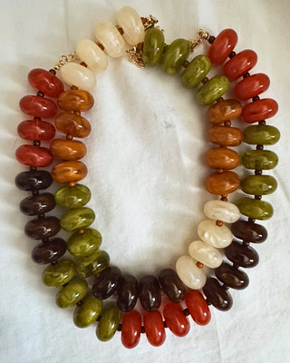 Fall Colorful Chunky Bead Necklaces Warm Green Tones-W