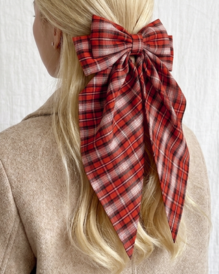 Fall Red Plaid Hair Bow Clips Set of 4-W